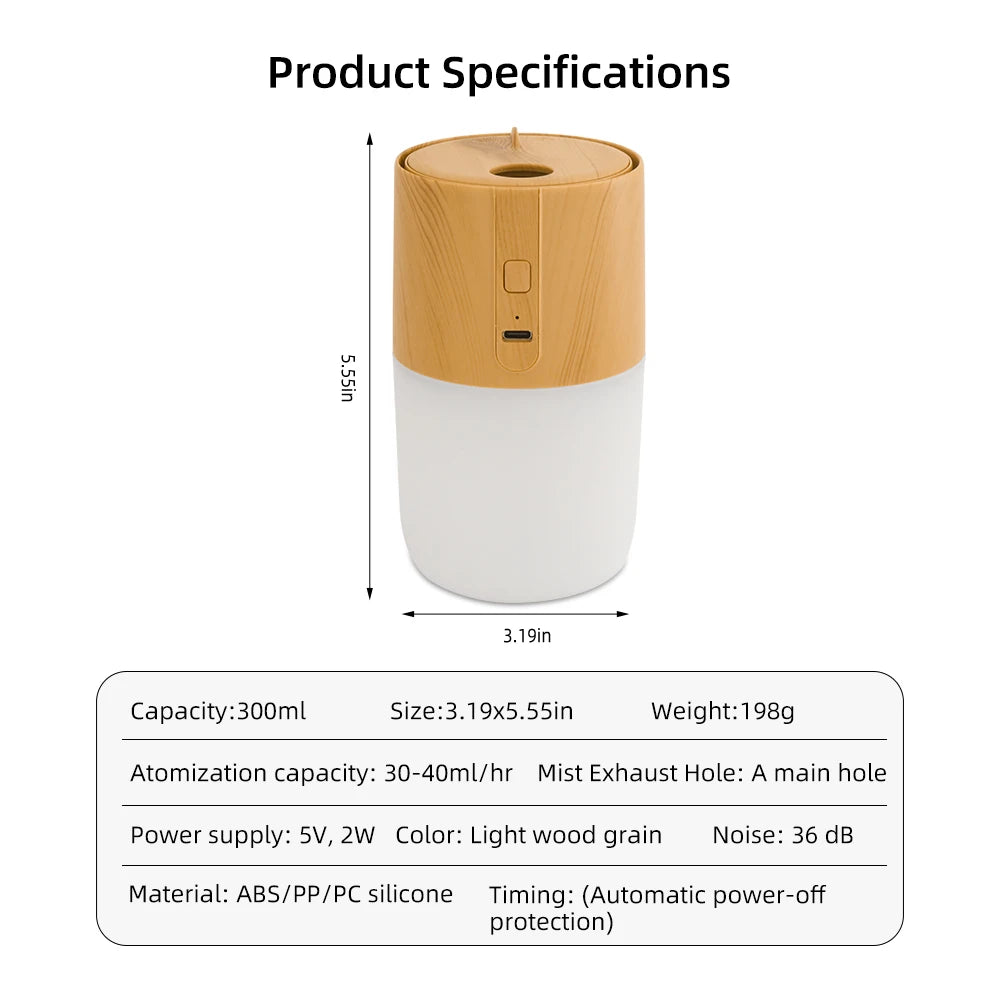 VibeVital™ AuraMist – Wood Grain Diffuser & Humidifier